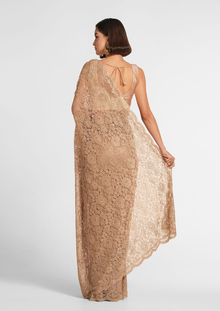 Twamev Women Beige Elegance Net Saree
