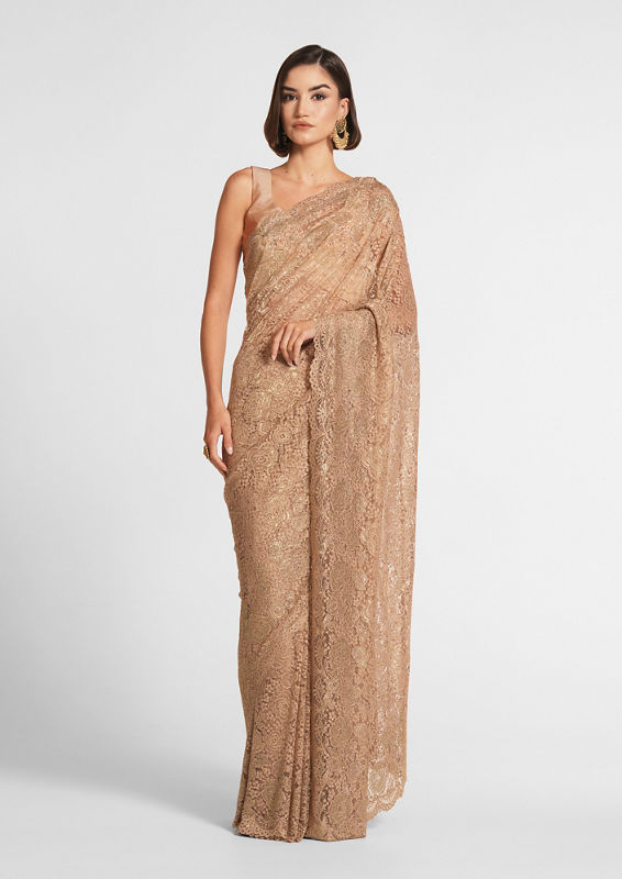 Twamev Women Beige Elegance Net Saree