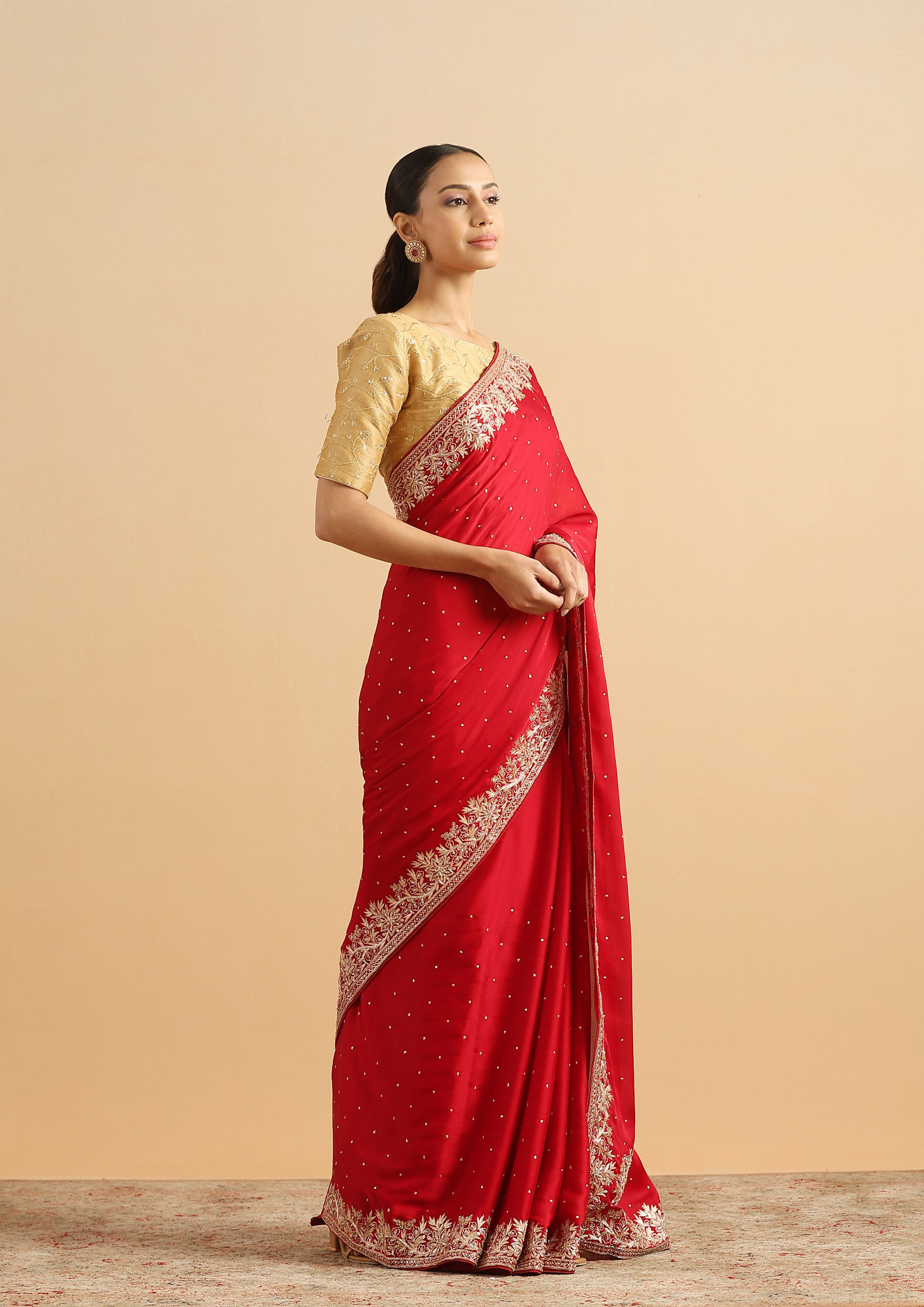 Twamev Women Timeless Red Bridal Saree image number 3