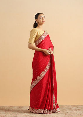 alt message - Twamev Women Timeless Red Bridal Saree image number 3