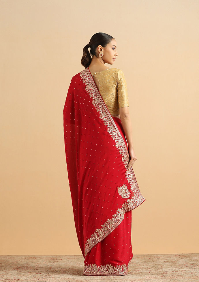 Twamev Women Timeless Red Bridal Saree image number 2