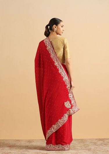 alt message - Twamev Women Timeless Red Bridal Saree image number 2