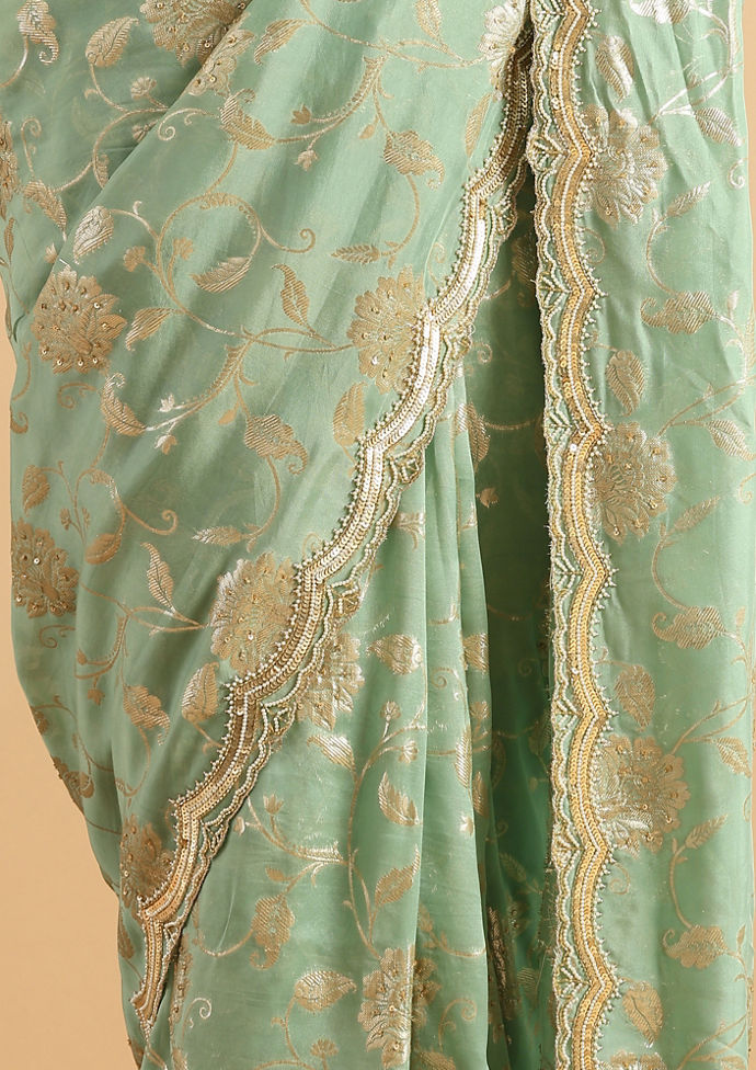 Twamev Women Whispering Pista Green Organza Saree