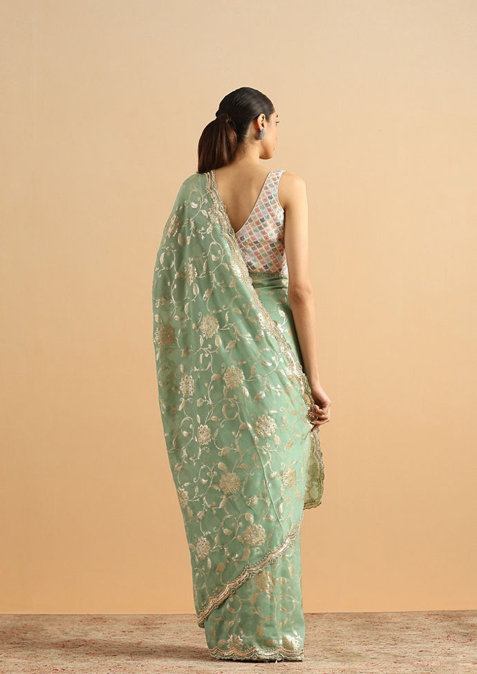 Twamev Women Whispering Pista Green Organza Saree