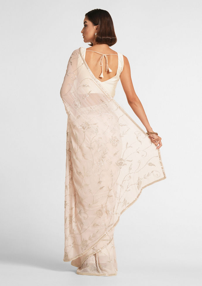 Twamev Women Exquisite Cream Georgette Saree