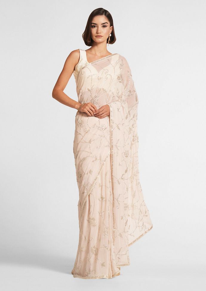 Twamev Women Exquisite Cream Georgette Saree