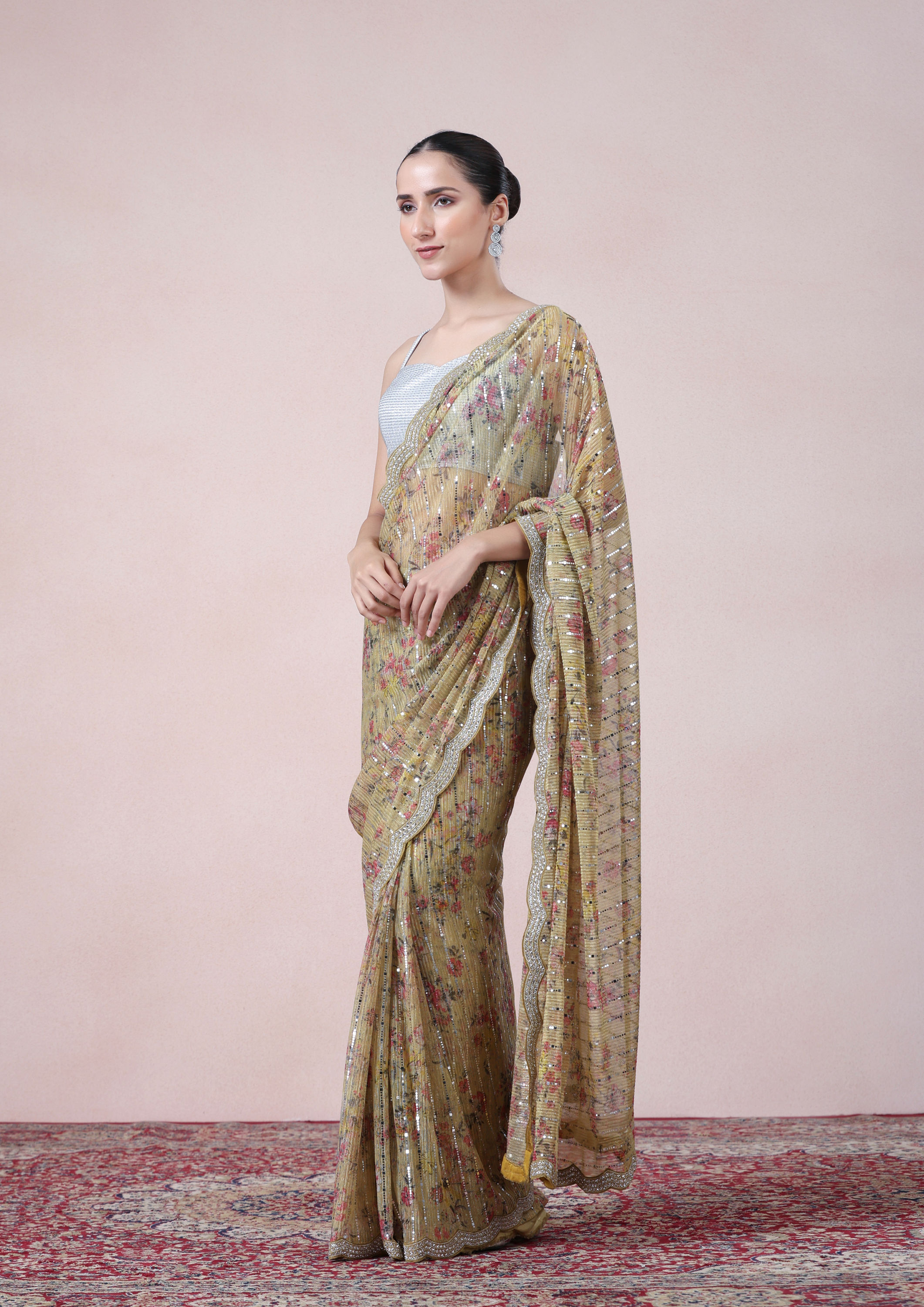 Twamev Women Contemporary Yellow Knit Saree image number 3