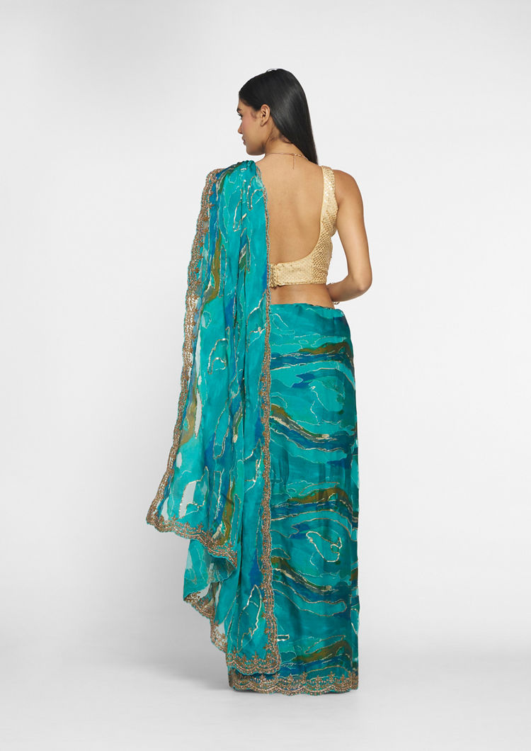 Twamev Women Ravishing Rama Green Saree image number 4