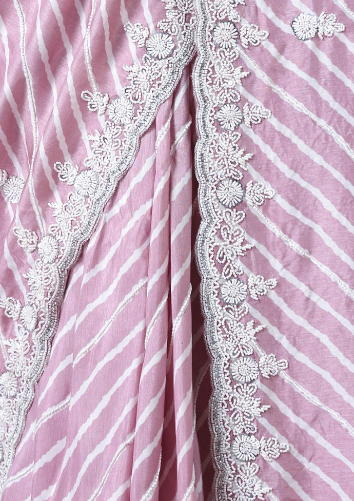 Twamev Women Dusty Pink Leheriya Inspired Saree