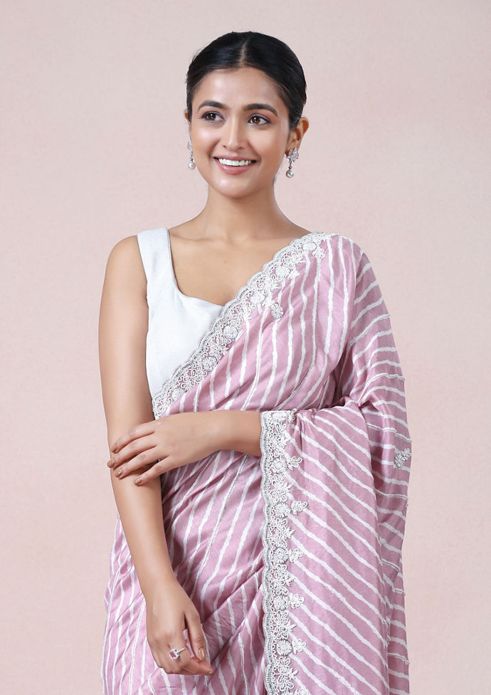 Twamev Women Dusty Pink Leheriya Inspired Saree