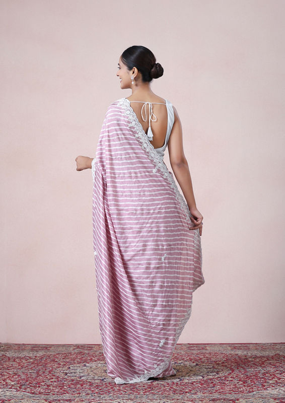 Twamev Women Dusty Pink Leheriya Inspired Saree image number 2