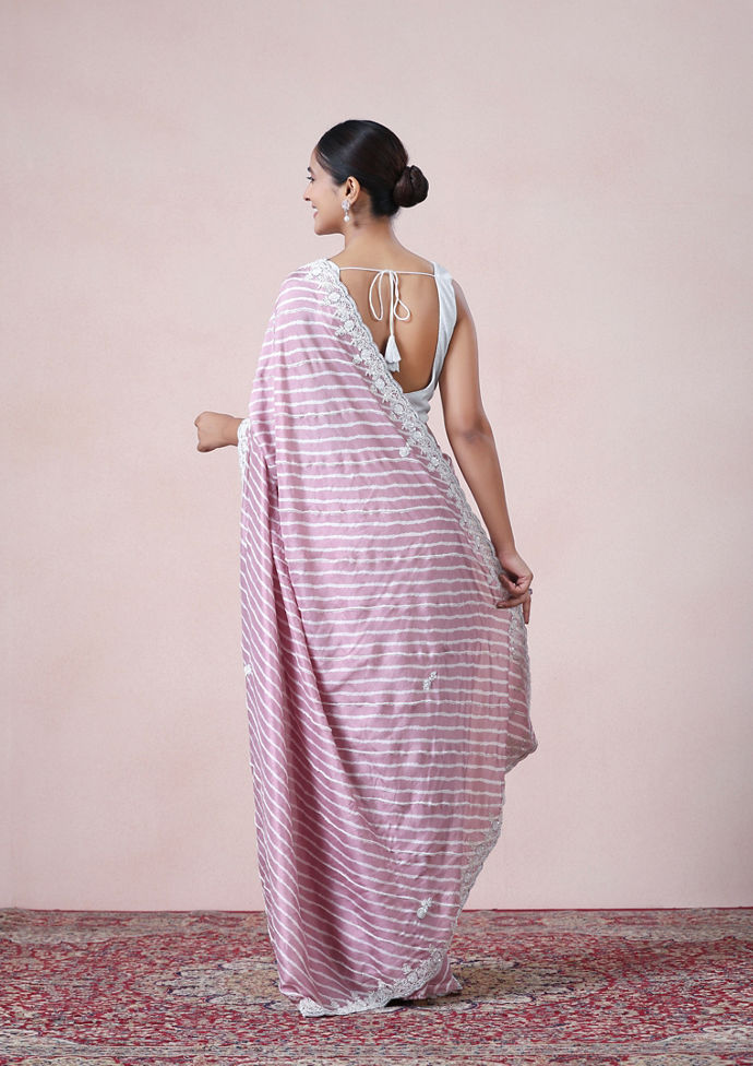 Twamev Women Dusty Pink Leheriya Inspired Saree