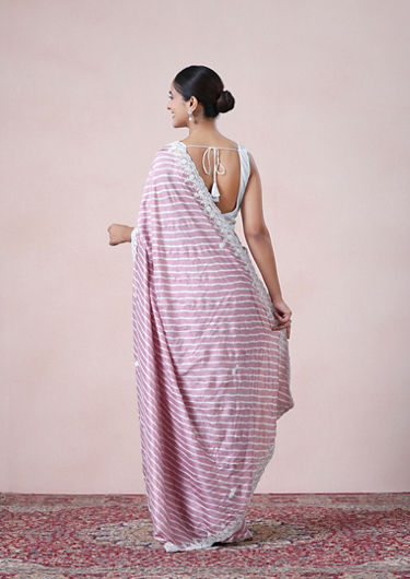 alt message - Twamev Women Dusty Pink Leheriya Inspired Saree image number 2