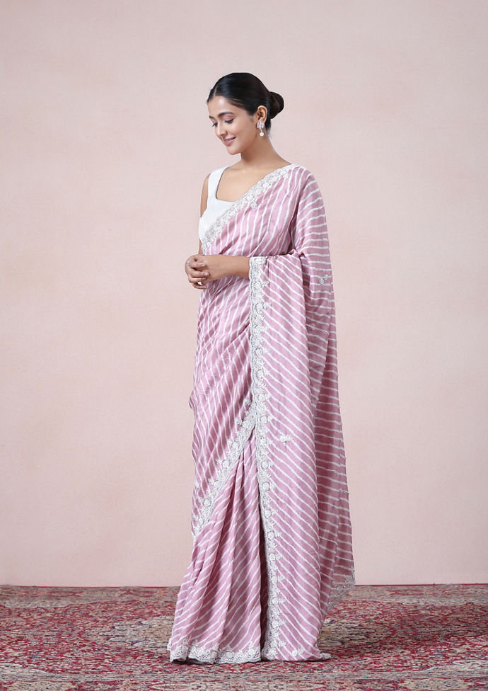 Twamev Women Dusty Pink Leheriya Inspired Saree