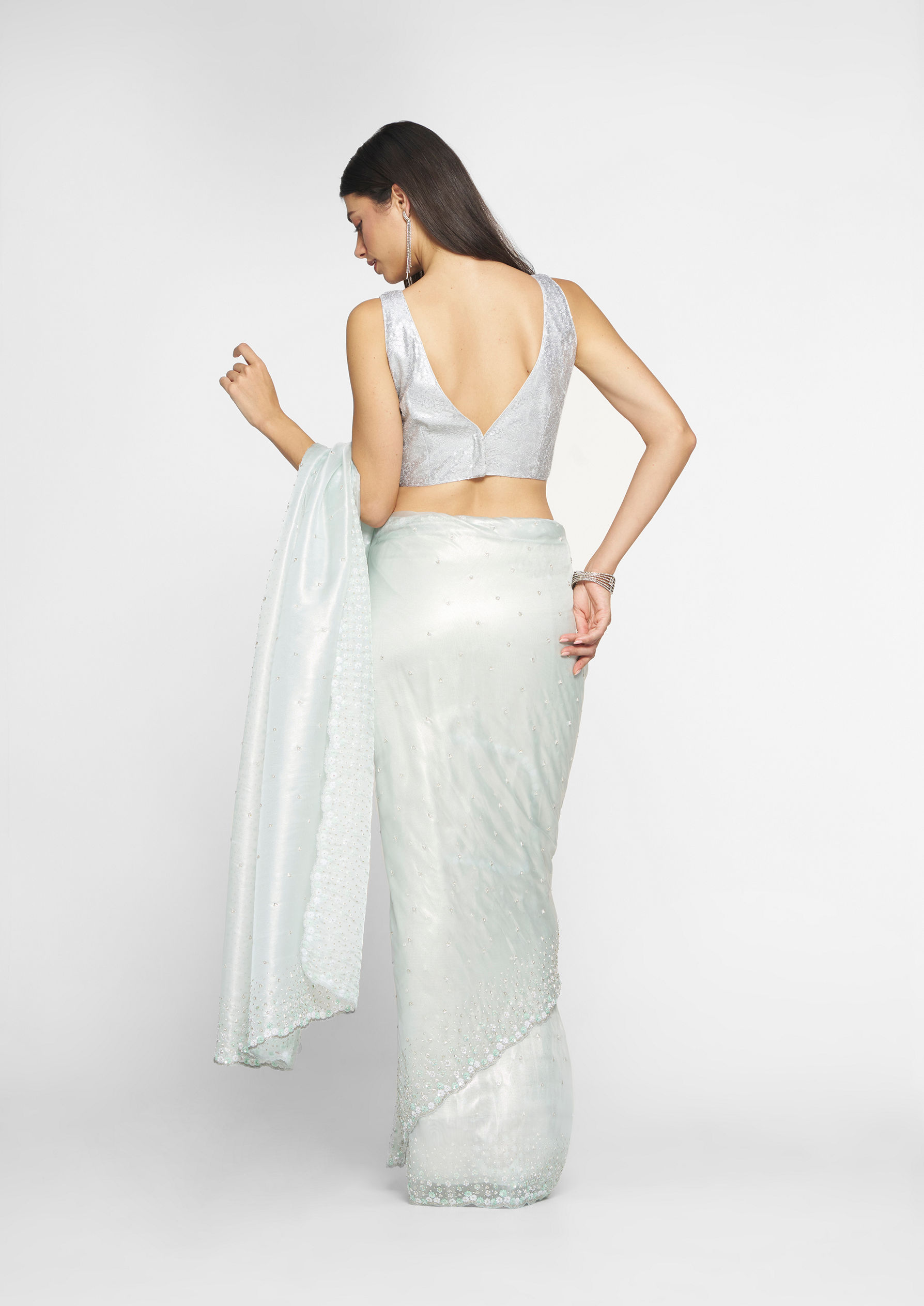 Twamev Women Ethereal Light Blue Organza Saree