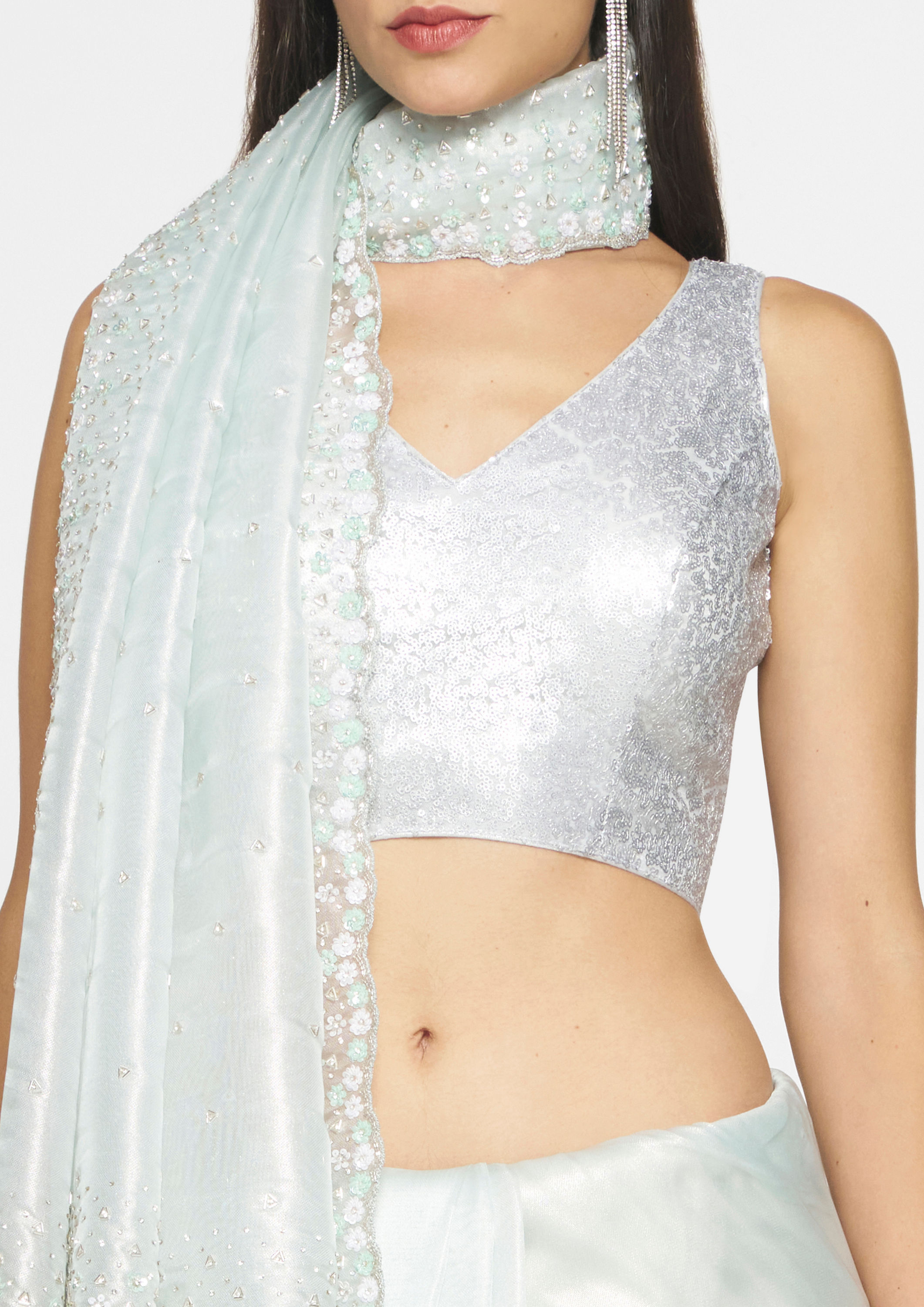 Twamev Women Ethereal Light Blue Organza Saree