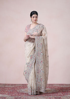 alt message - Twamev Women Graceful Fawn Floral Saree image number 0