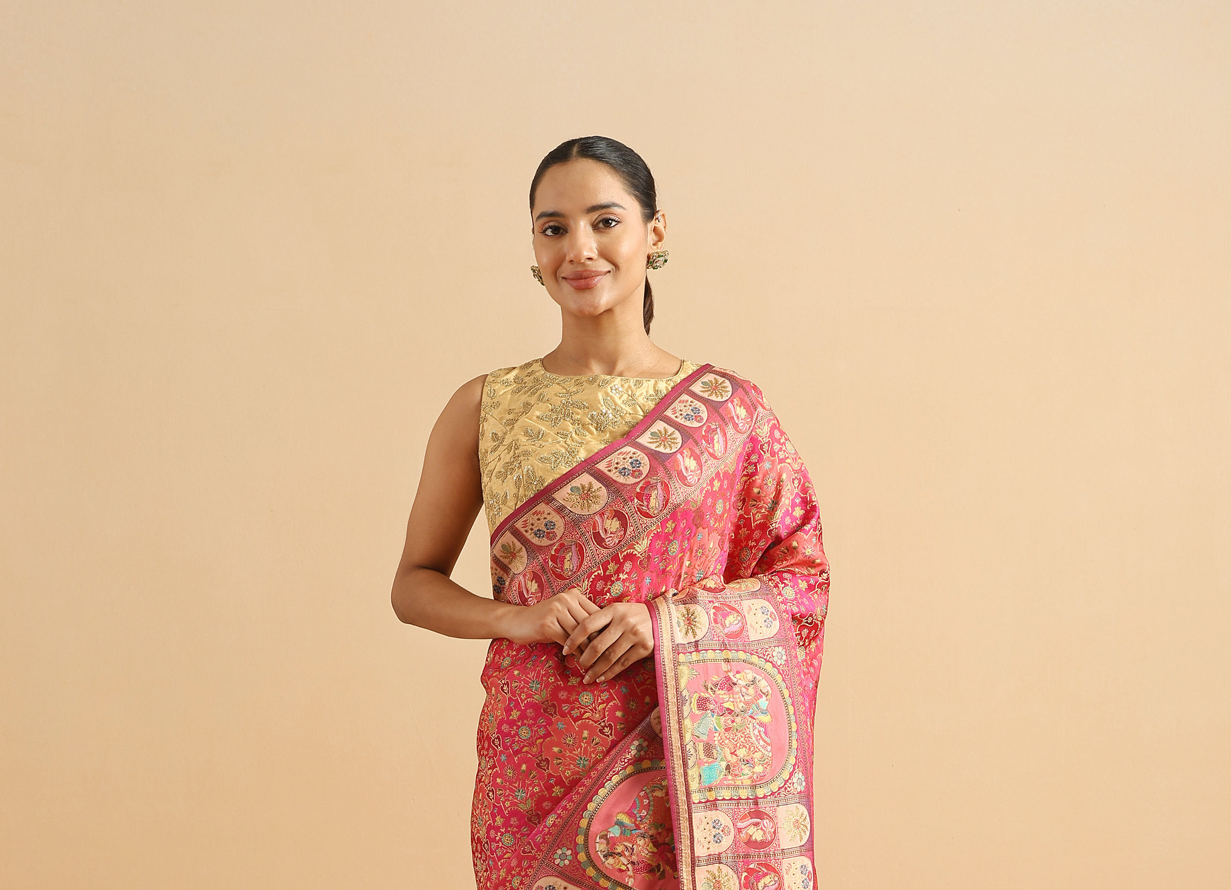 Twamev Women Royal Blossom Rani Pink Saree