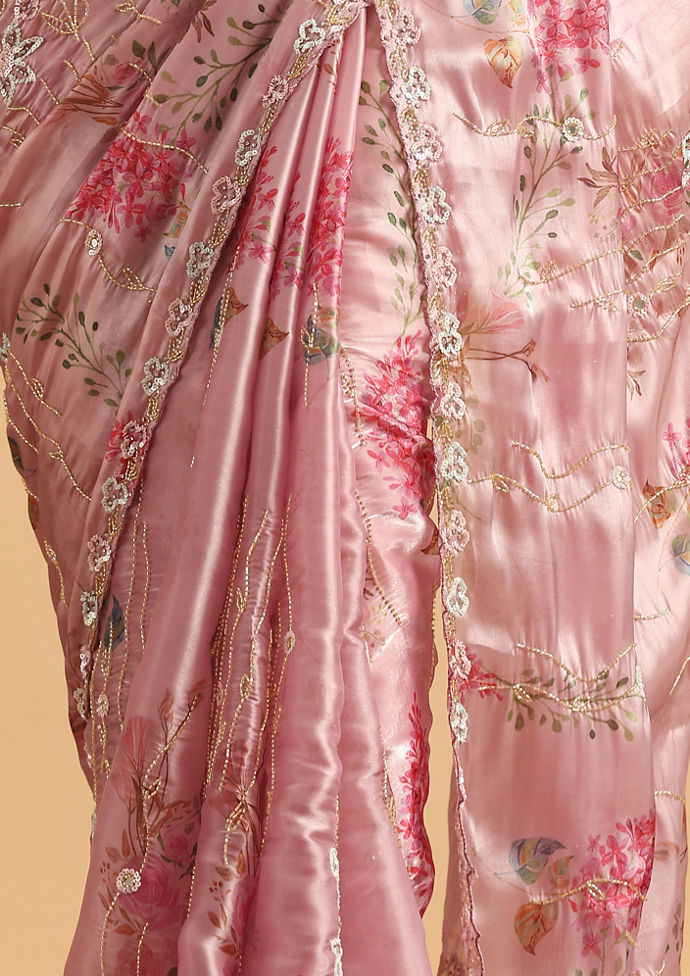 Twamev Women Majestic Purple Floral Organza Saree
