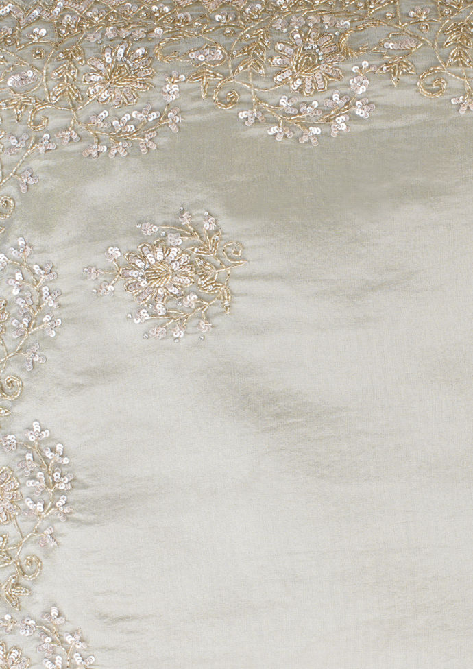 Twamev Women Elegant Cream Saree in Organza with Precise Embellishments