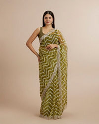 Twamev Women Emerald Organza Charm Saree