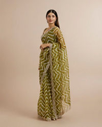 Twamev Women Emerald Organza Charm Saree