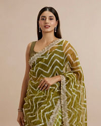 Twamev Women Emerald Organza Charm Saree