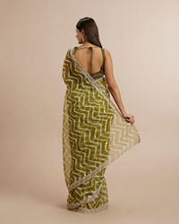Twamev Women Emerald Organza Charm Saree