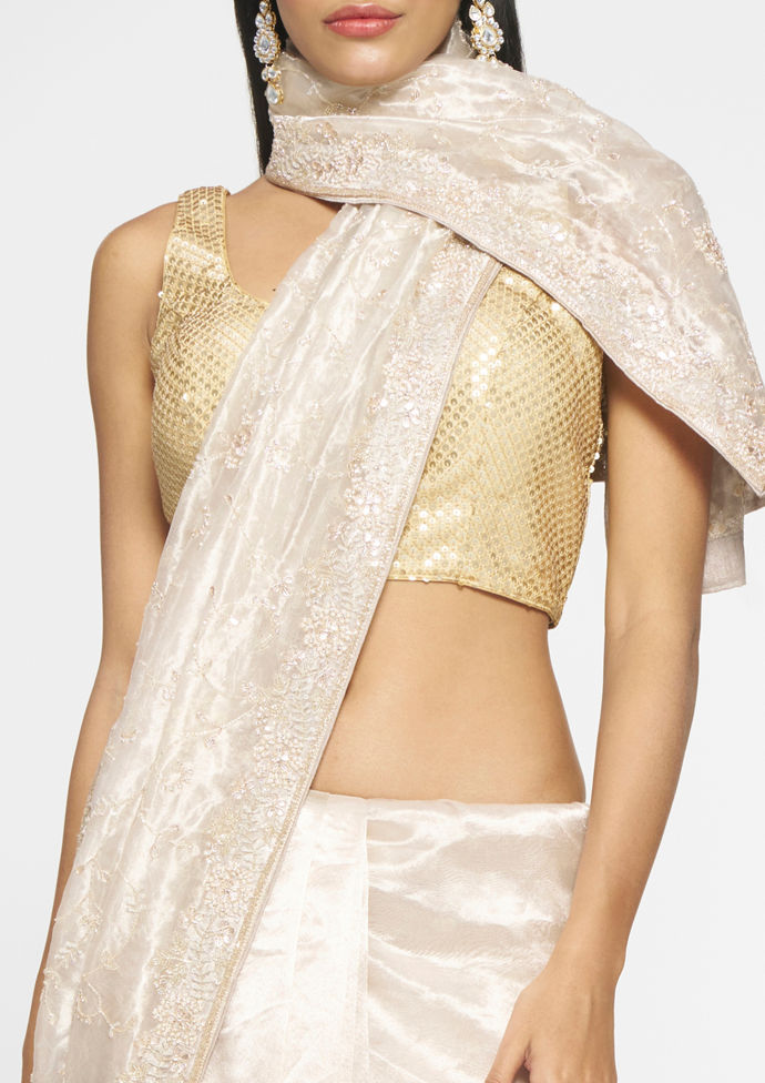 Twamev Women Sublime Beige Elegance Saree
