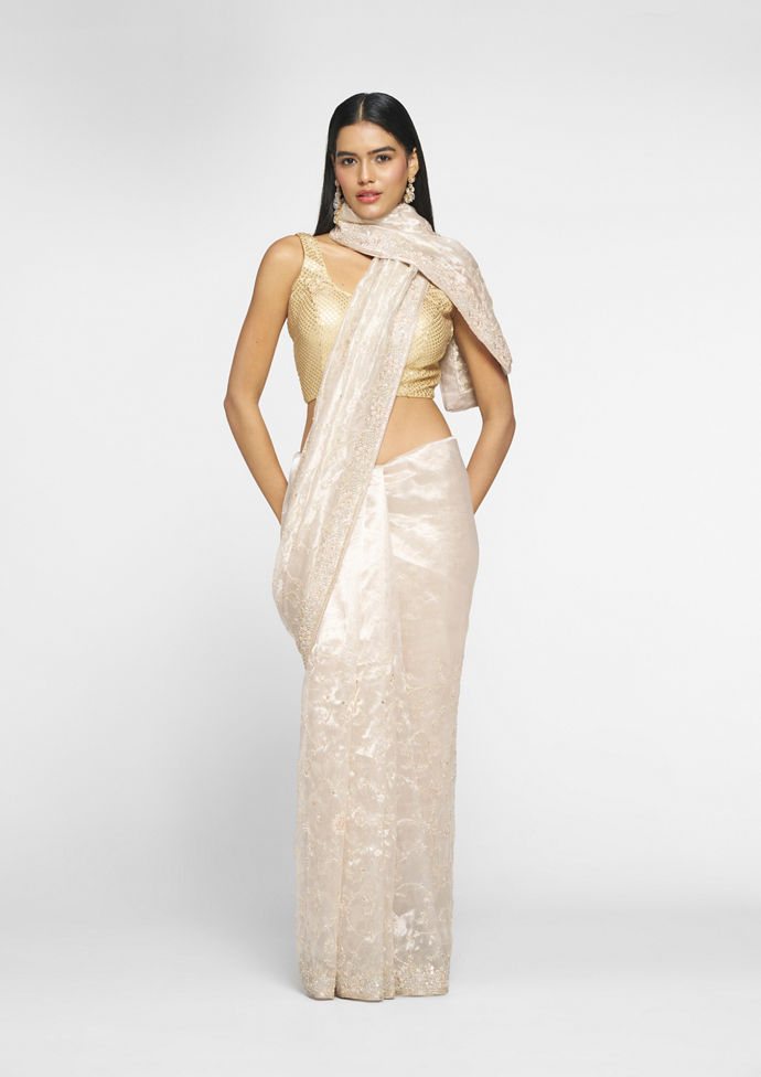 Twamev Women Sublime Beige Elegance Saree
