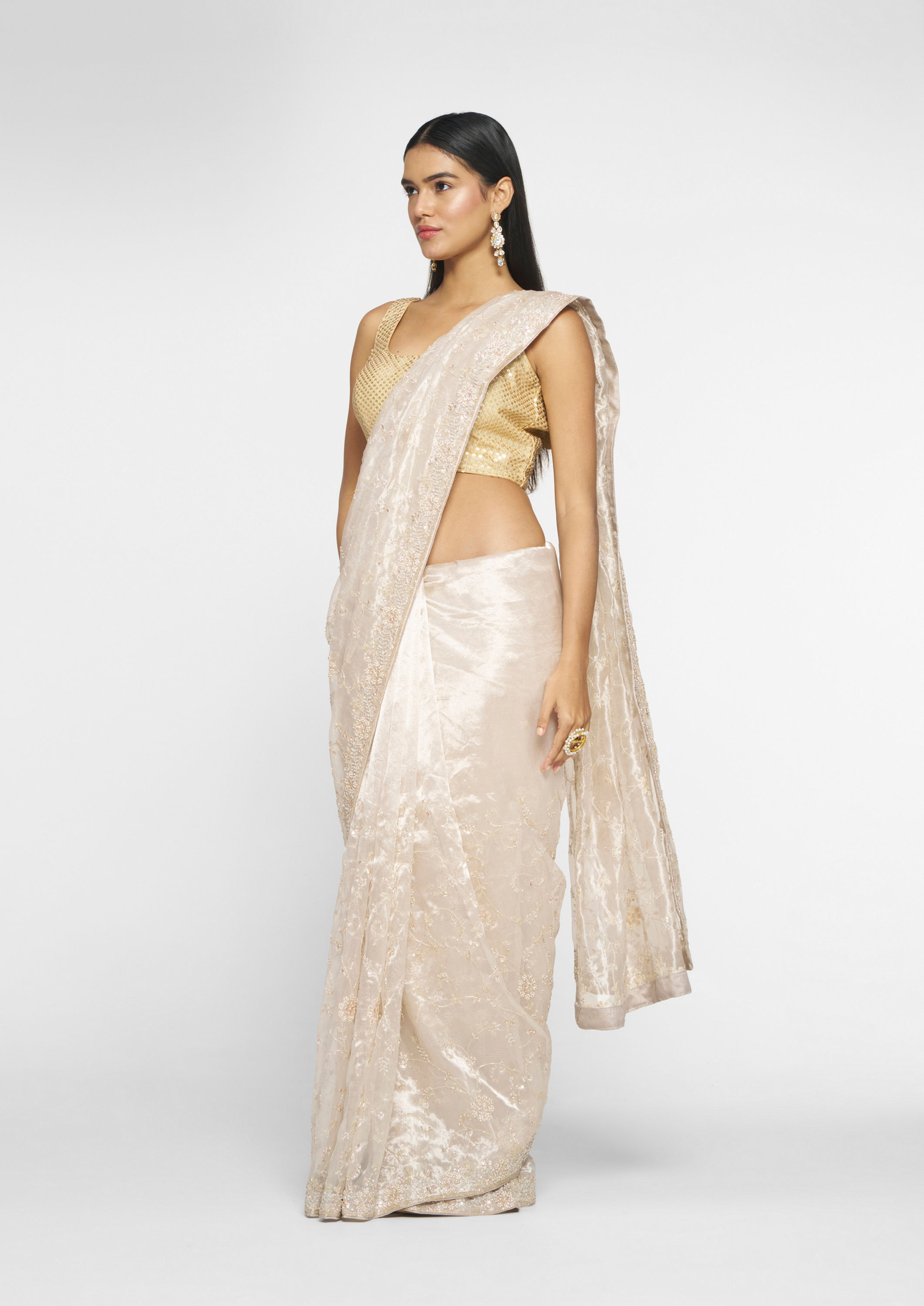 Twamev Women Sublime Beige Elegance Saree