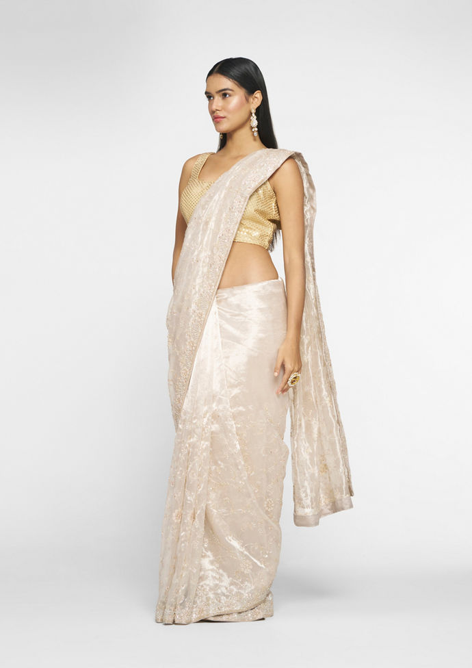 Twamev Women Sublime Beige Elegance Saree