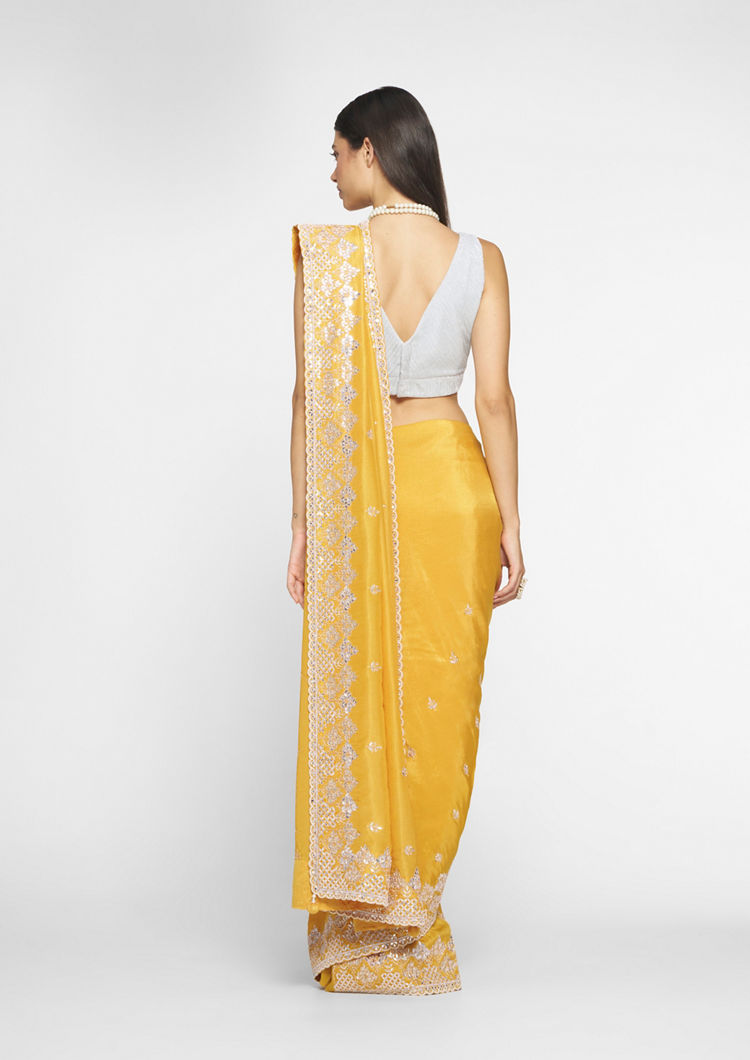 Twamev Women Mustard Elegance Tissue Saree