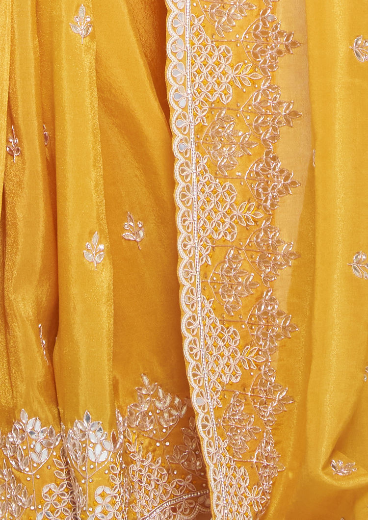 Twamev Women Mustard Elegance Tissue Saree image number 3