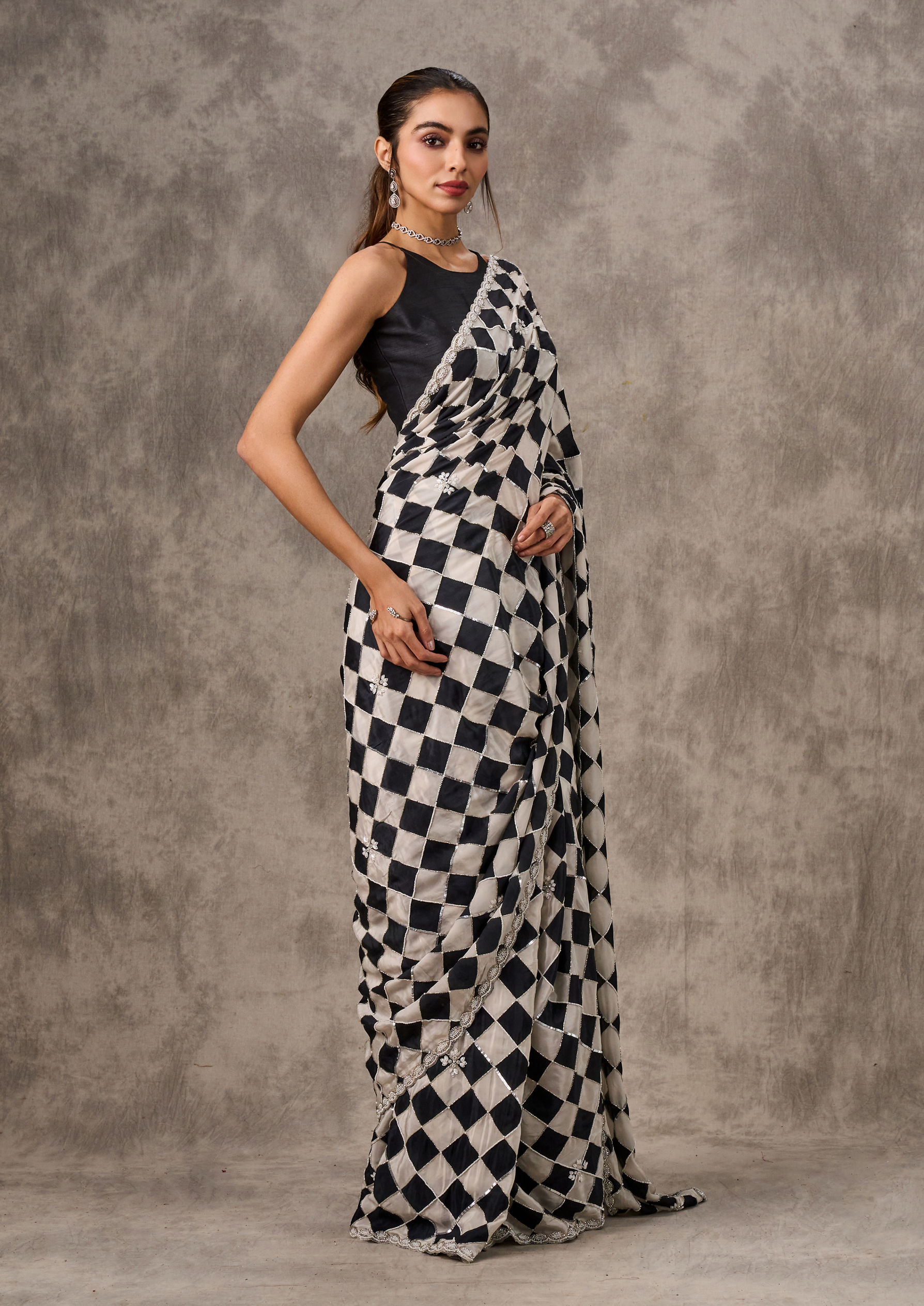 Twamev Women Twilight Black Chinon Saree