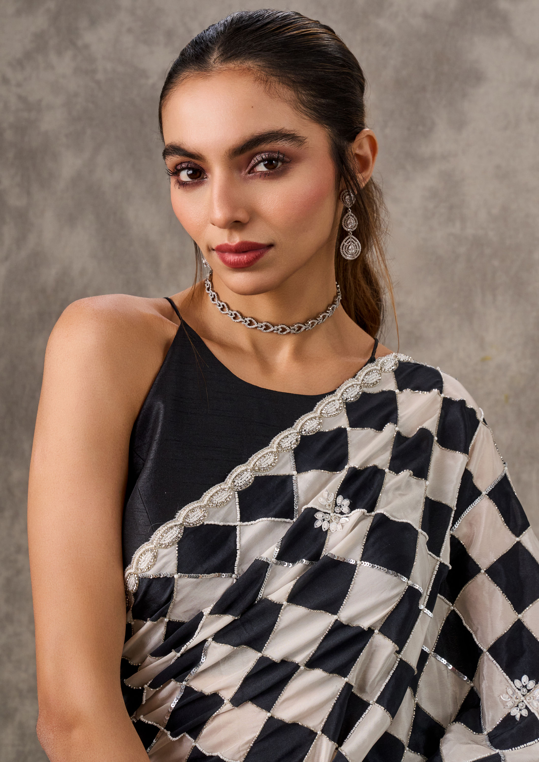 Twamev Women Twilight Black Chinon Saree