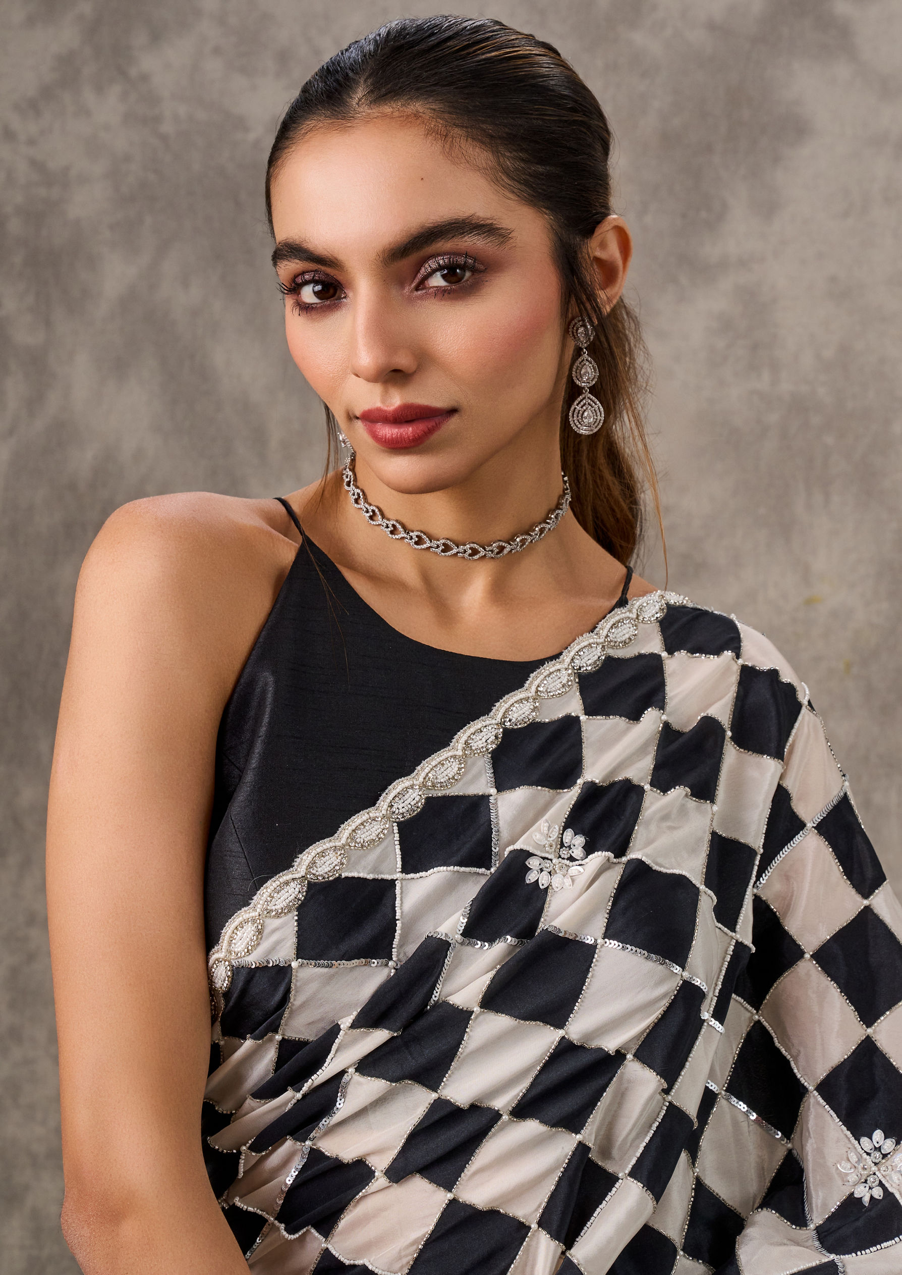 Twamev Women Twilight Black Chinon Saree