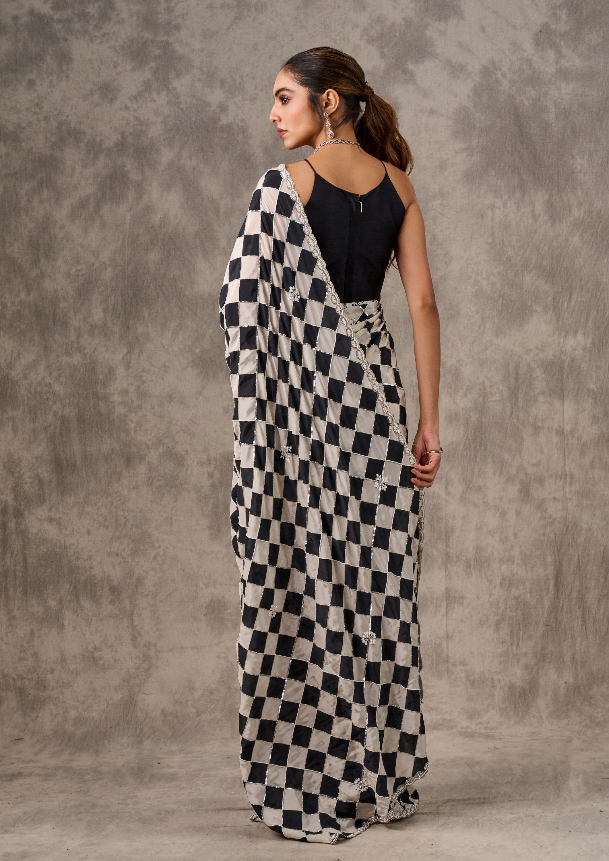 Twamev Women Twilight Black Chinon Saree