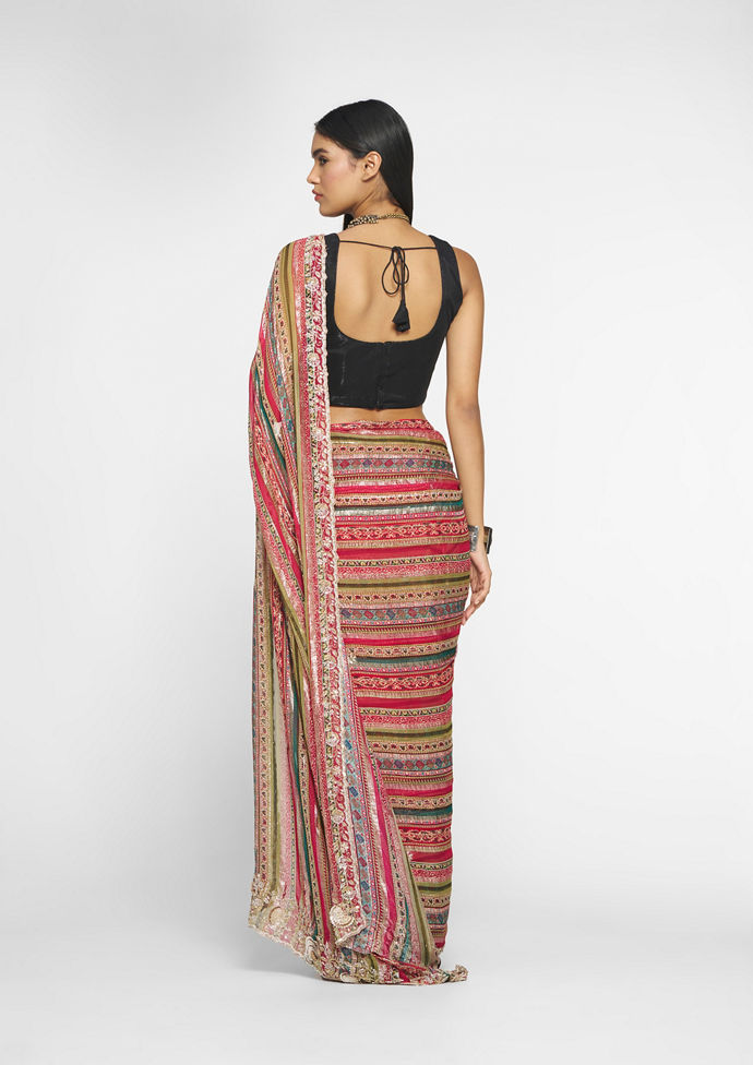 Twamev Women Elegant Rani Georgette Saree