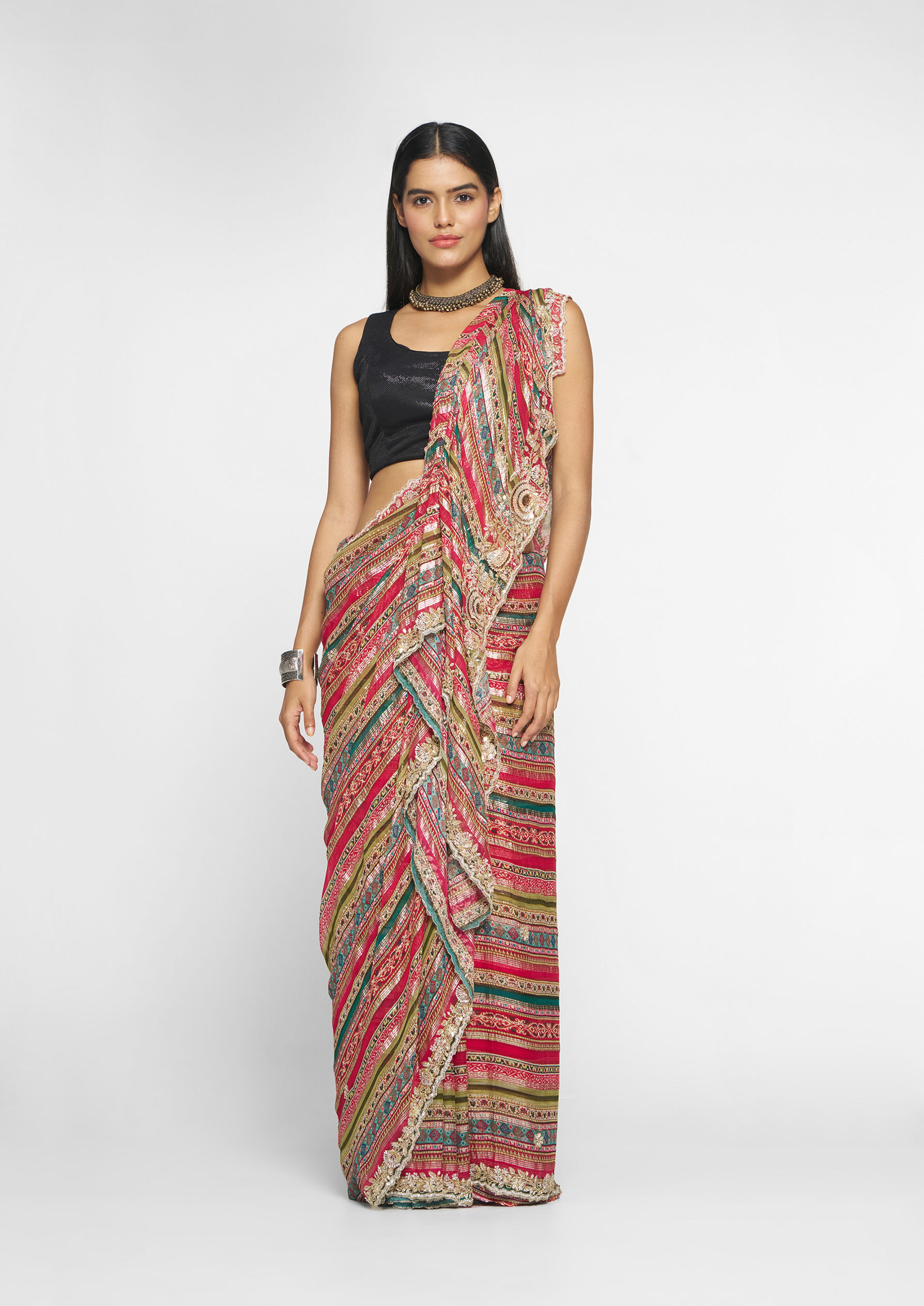 Twamev Women Elegant Rani Georgette Saree