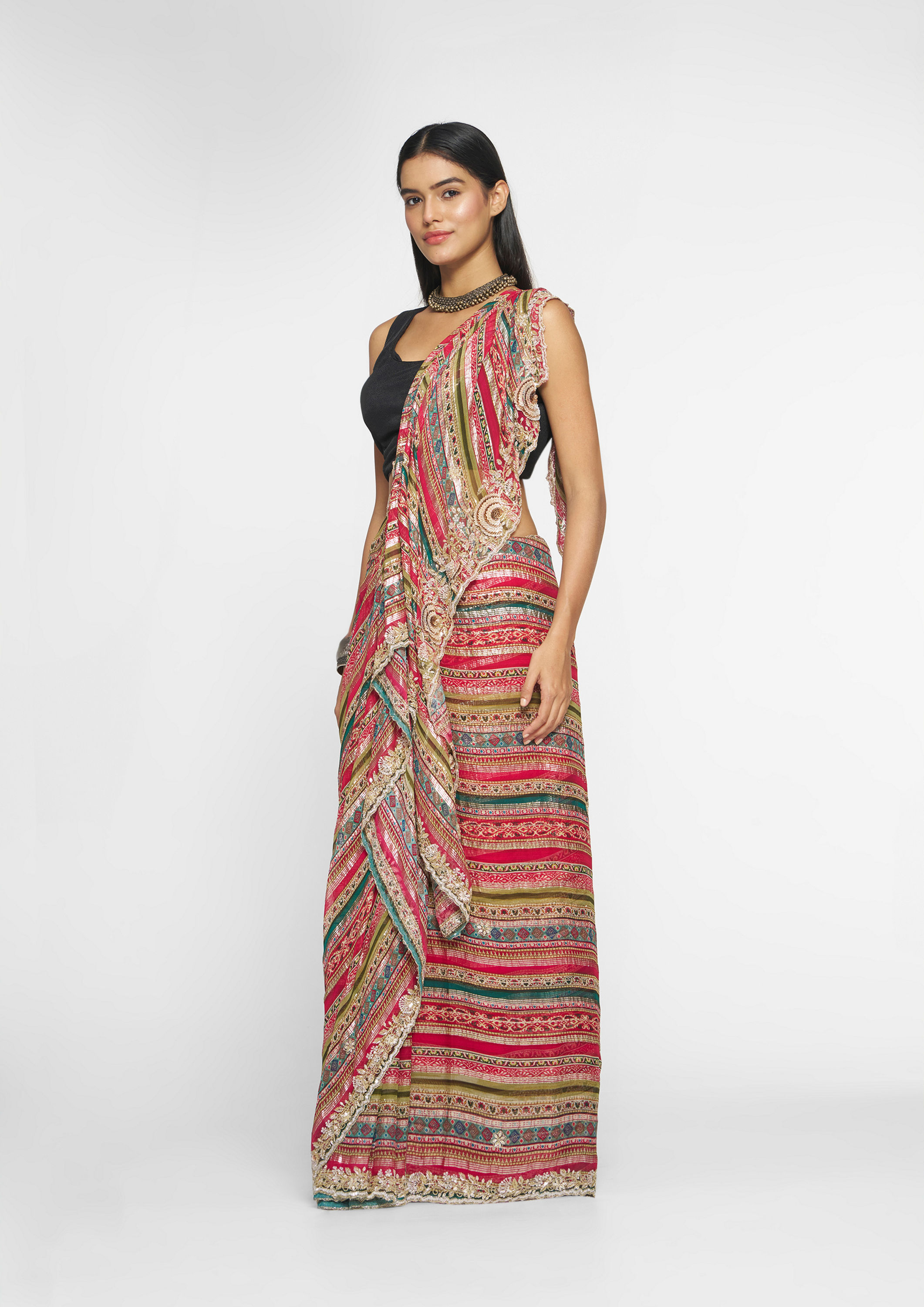 Twamev Women Elegant Rani Georgette Saree