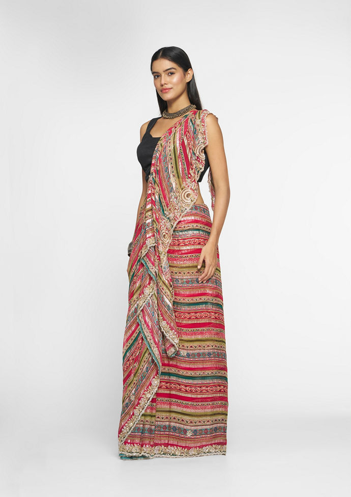 Twamev Women Elegant Rani Georgette Saree
