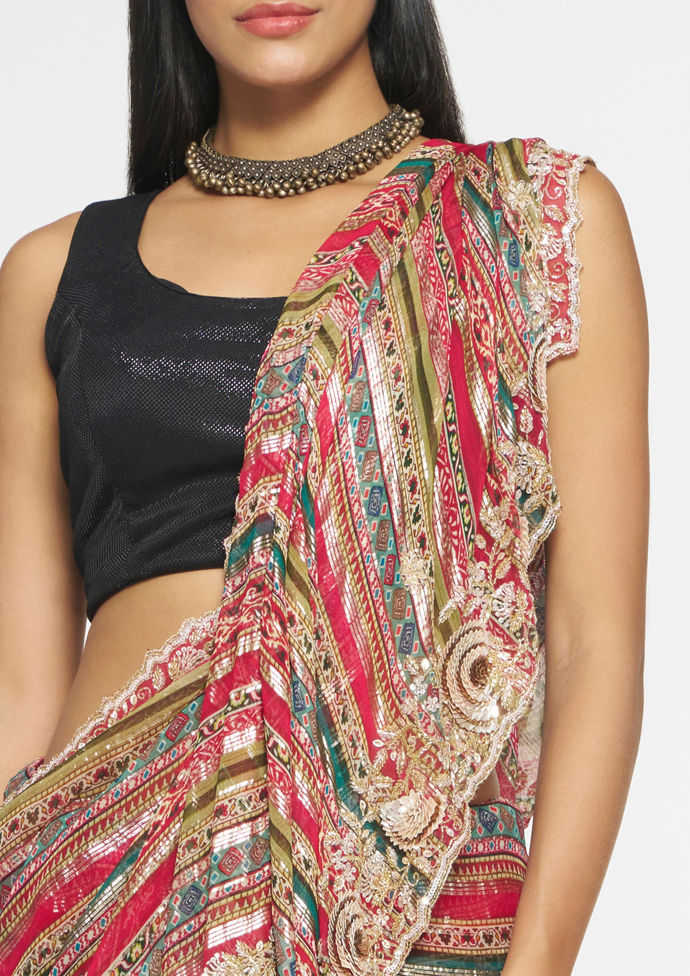 Twamev Women Elegant Rani Georgette Saree