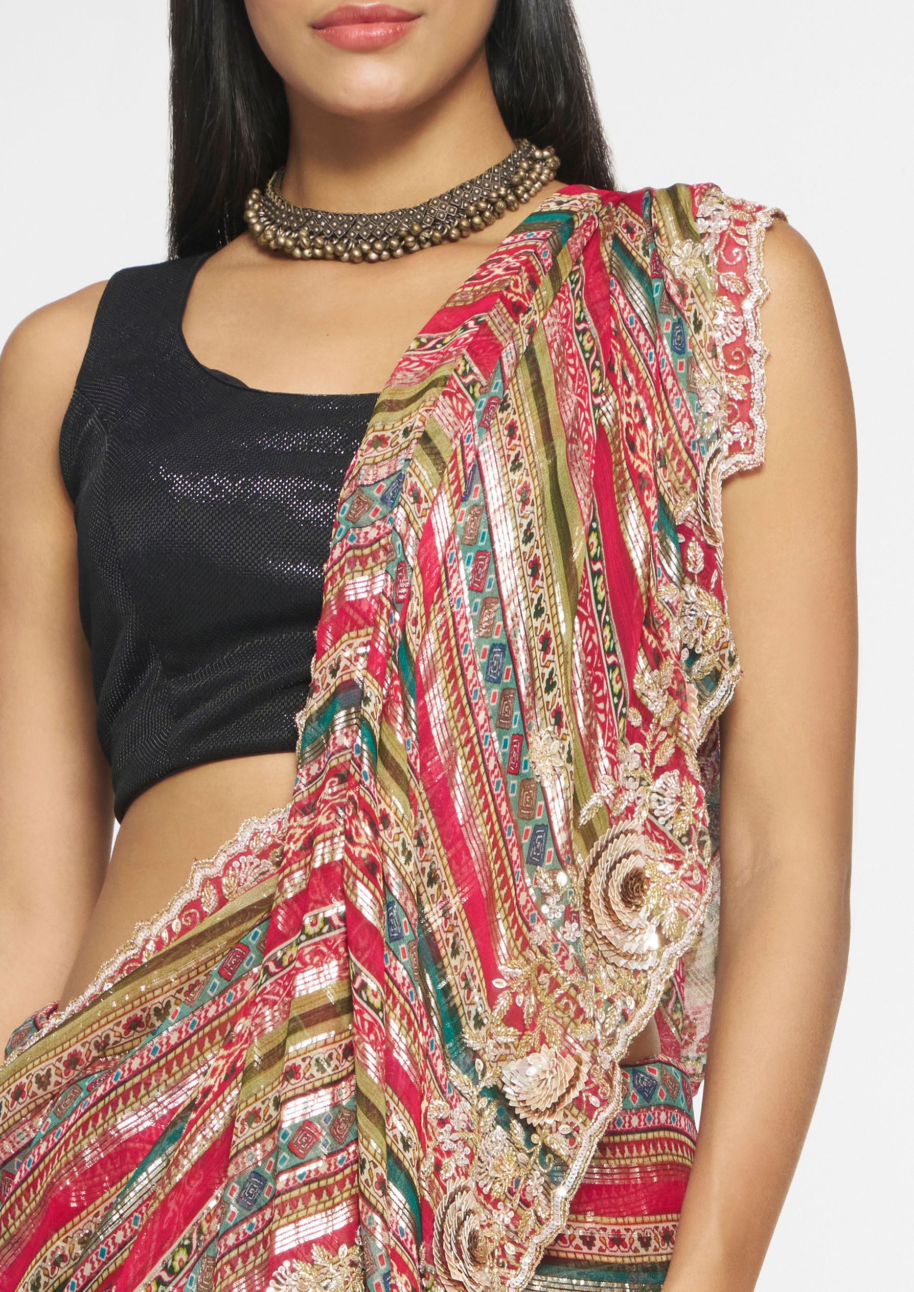 Twamev Women Elegant Rani Georgette Saree
