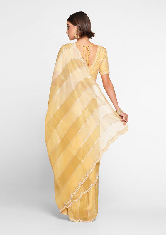 Twamev Women Majestic Light Yellow Organza Saree