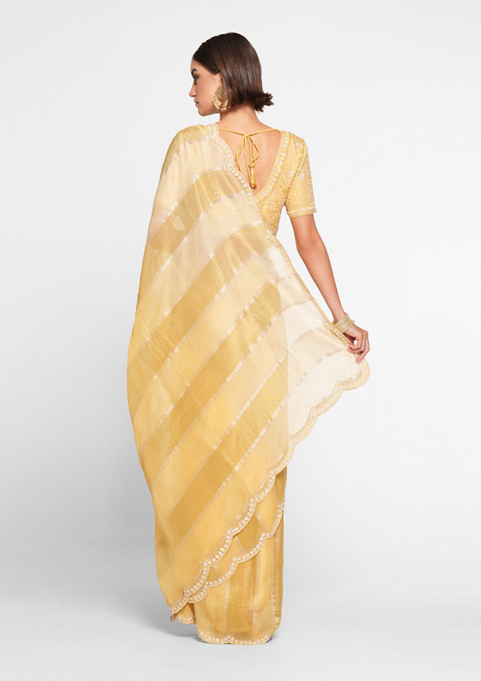 Twamev Women Majestic Light Yellow Organza Saree