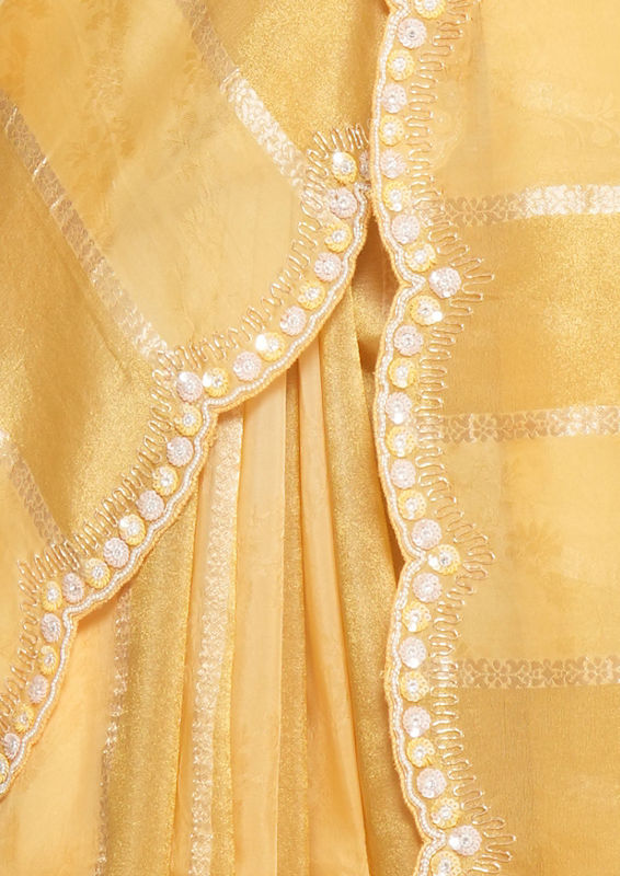 Twamev Women Majestic Light Yellow Organza Saree