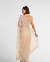 Twamev Women Cream Radiance Net Saree