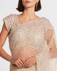 Twamev Women Cream Radiance Net Saree