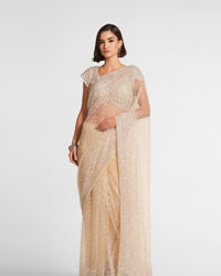 Twamev Women Cream Radiance Net Saree